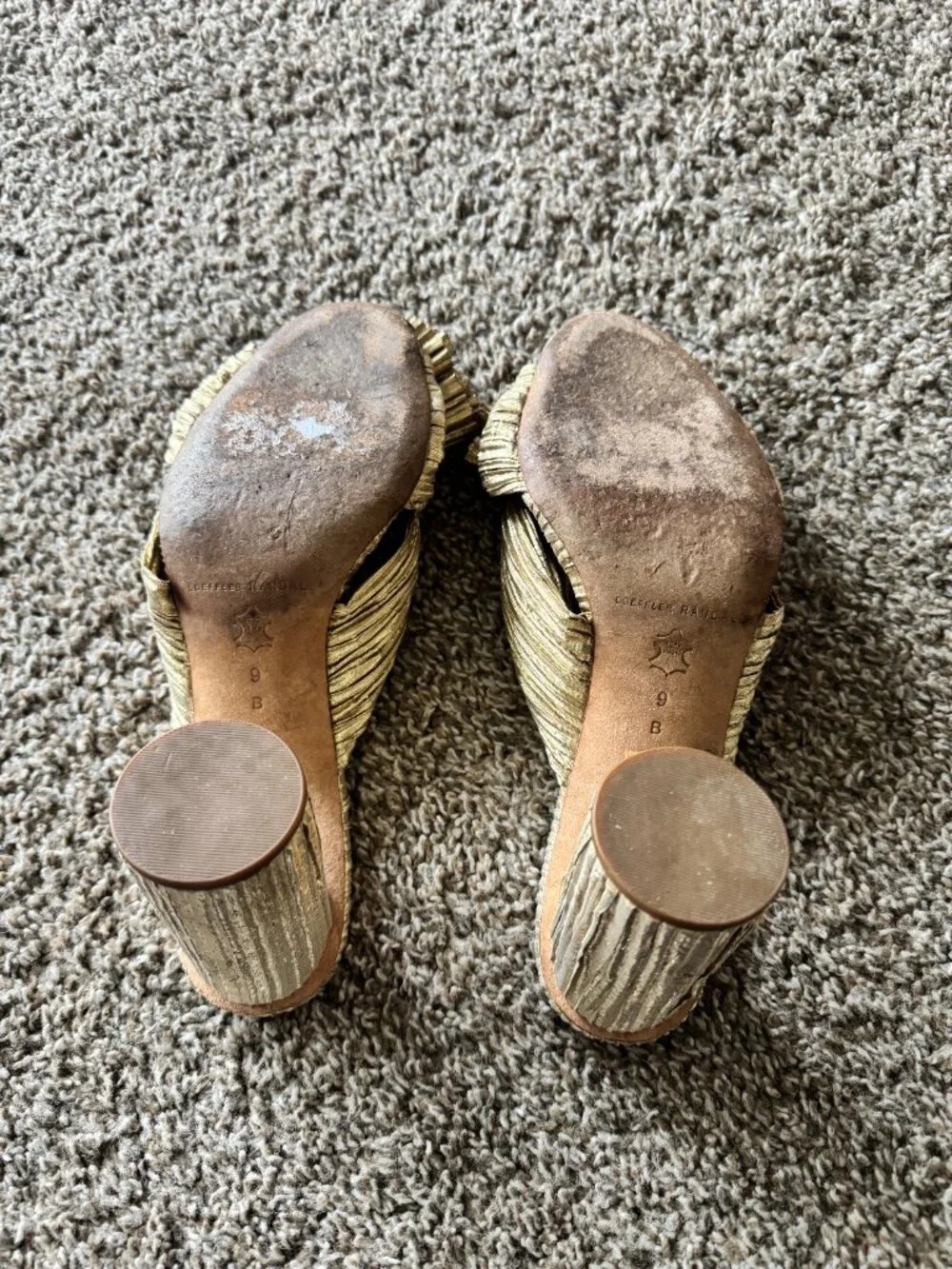Loeffler‎ Randall Penny Gold Pleated Slip On Bow Heel Size 9